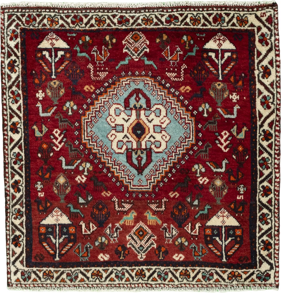 Shiraz Tappeto 70x70 Rosso (Iran) Annodato A Mano