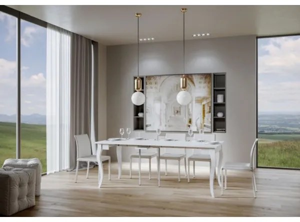 Consolle allungabile OLANDA SMALL Bianco Frassino con gambe a sciabola 90x48/204 cm