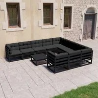 Set Divani da Giardino 11 pz con Cuscini Massello di Pino Nero 3077053