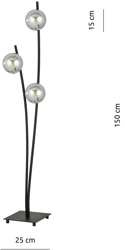 Piantana Contemporaneo Oceano Acciaio Nero Grigio 3 Luci E14 Ip20