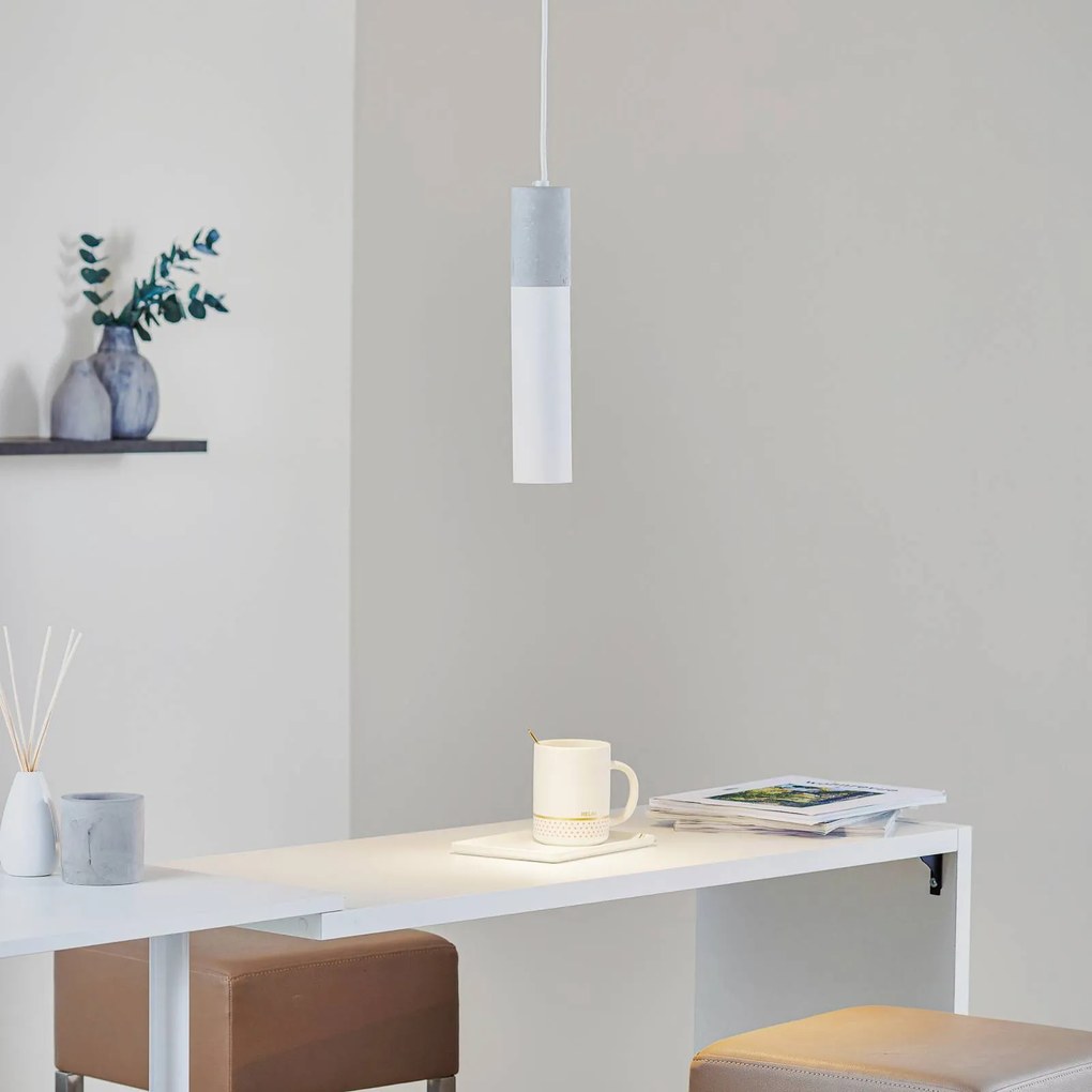 SOLLUX LIGHTING Lampada a sospensione Tube, cemento, bianco, 1 luce