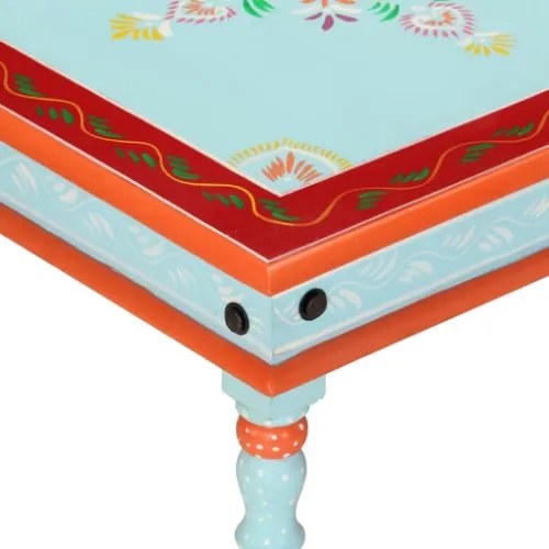 Tavolino Salotto Blu Dipinto a Mano in Legno Massello di Mango