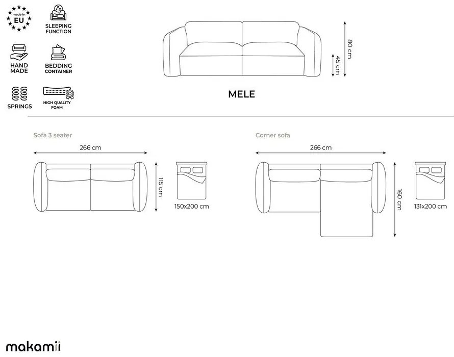 Divano angolare marrone chiaro allungabile/con contenitore (con penisola a destra/con chaise lounge) con rivestimento in ciniglia Mele – Makamii