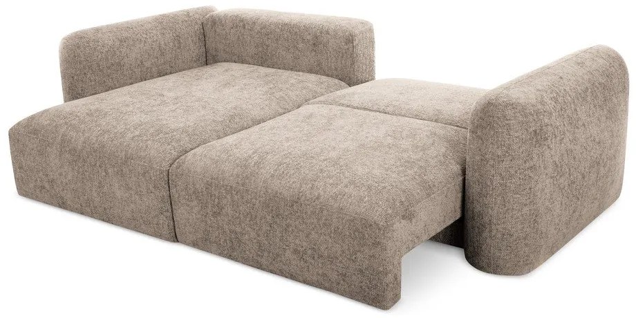 Divano angolare marrone chiaro allungabile/con contenitore (con penisola a sinistra/con chaise lounge) con rivestimento in ciniglia Mele – Makamii