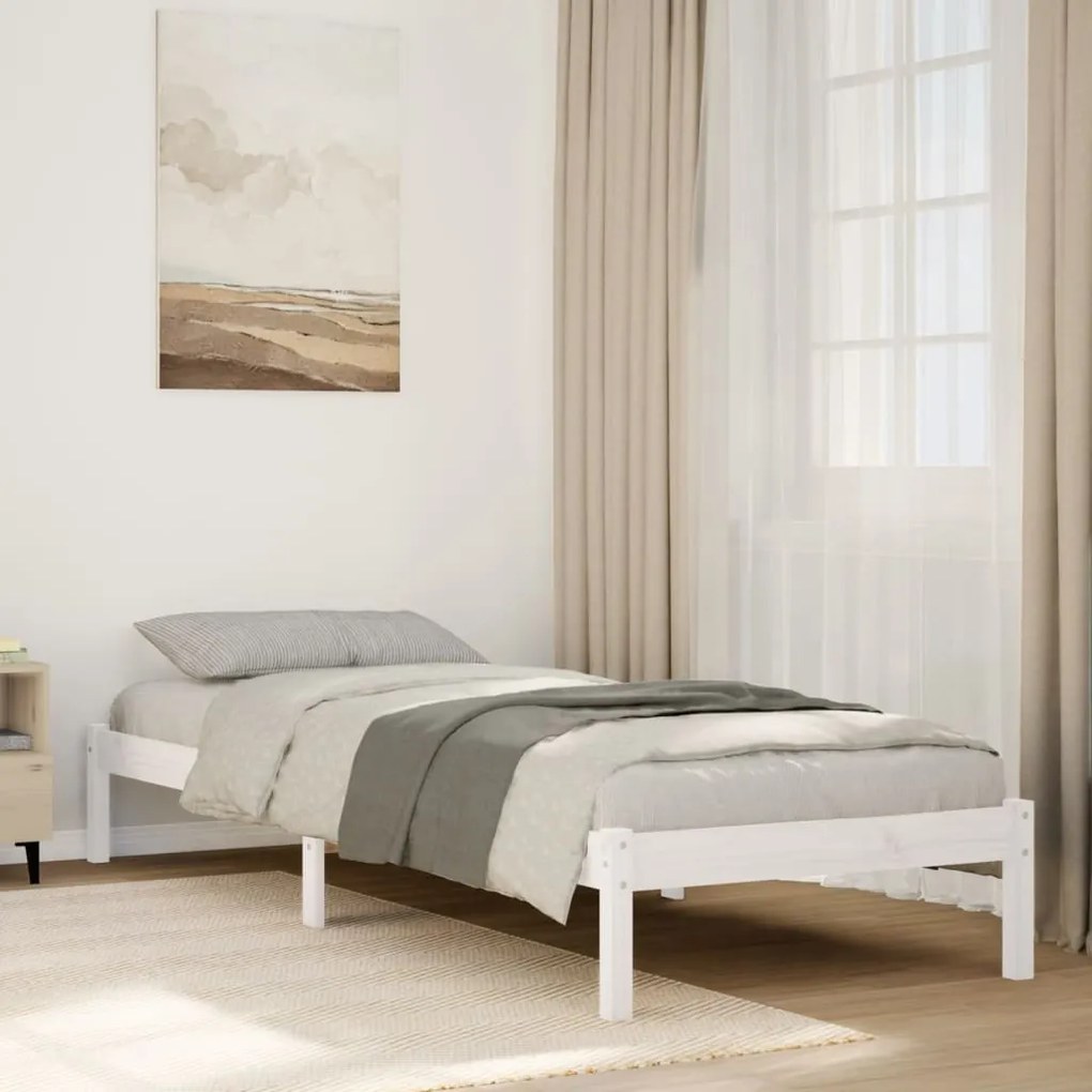 Letto extra lungo senza materasso bianco 80x220 cm in pino