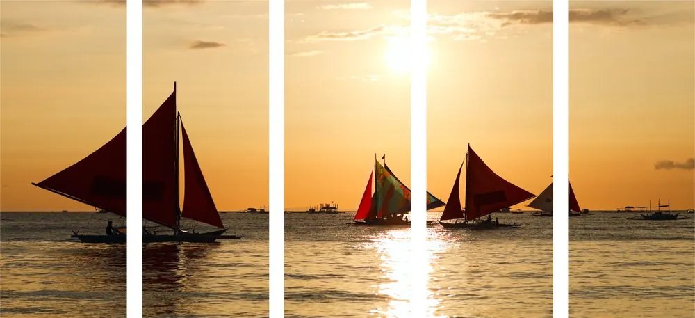 Quadri 5 pezzi – Splendido tramonto sul mare