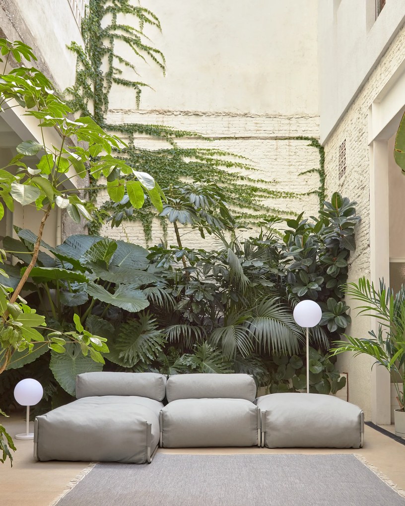 Kave Home - Pouf divano modulare longue outdoor Square grigio chiaro alluminio bianco 165x101cm