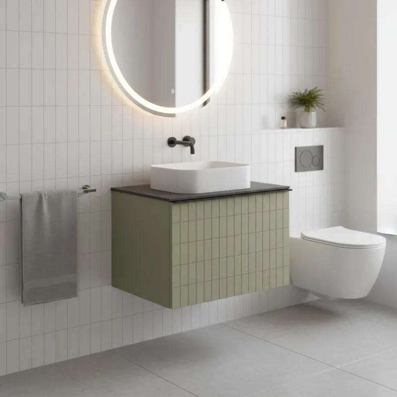 Mobile da bagno sospeso sotto lavabo Pixel grid 1 cassetto L 60 x H 40 x P 45.5 cm verdesalvia laccato opaco, con maniglia alluminio nero opaco