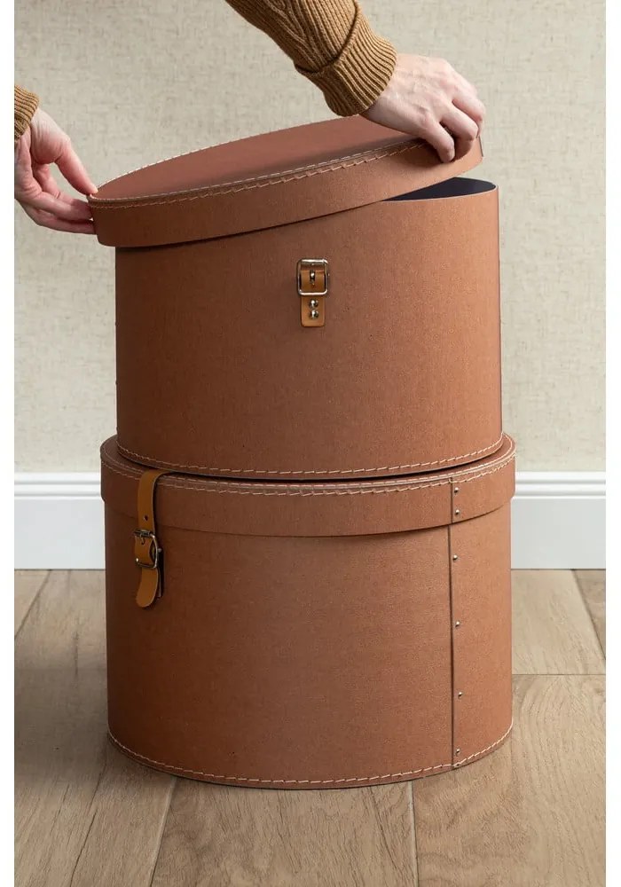Scatole in set con coperchio/decorative marroni in cartone 2 pz ø 37,5x25 cm Rut Restore Paper Laminate – Bigso