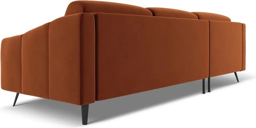 Divano angolare arancione (con penisola a sinistra) con rivestimento in velluto Nalu – Makamii