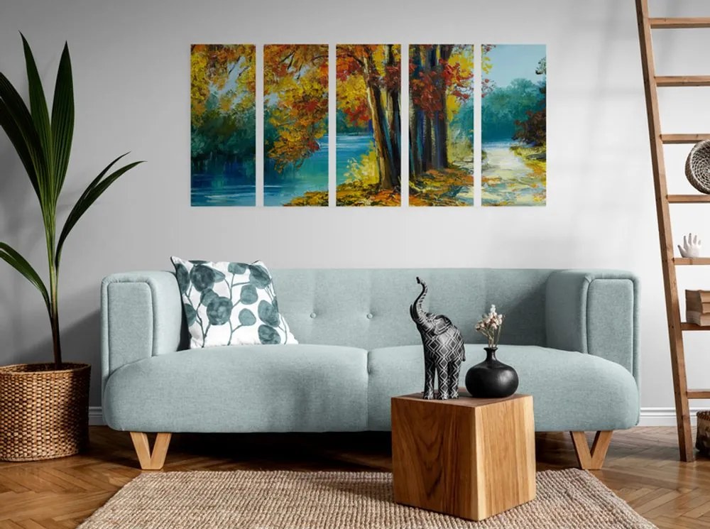 Quadri 5 pezzi – Alberi dipinti in colori autunnali