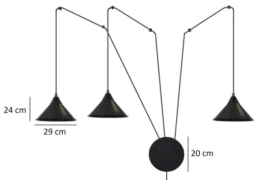 Lampadario a sospensione con filo ABRAMO 3xE27/15W/230V nero