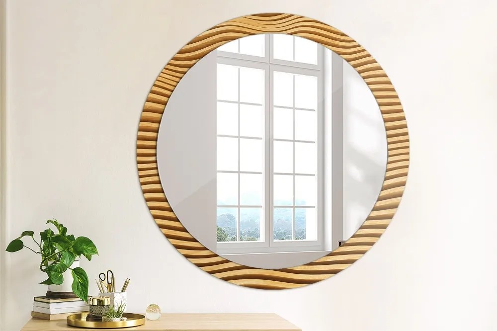 Specchio tondo con decoro Onda di legno fi 90 cm