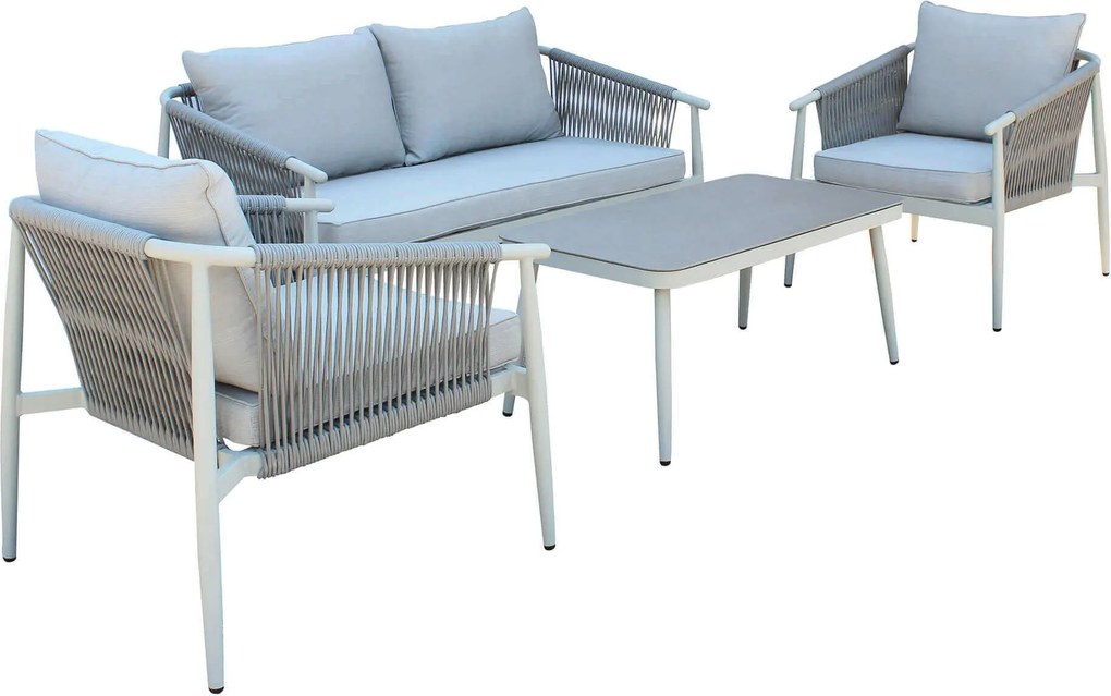 KISHORI - salotto da giardino in alluminio e corda 4 posti