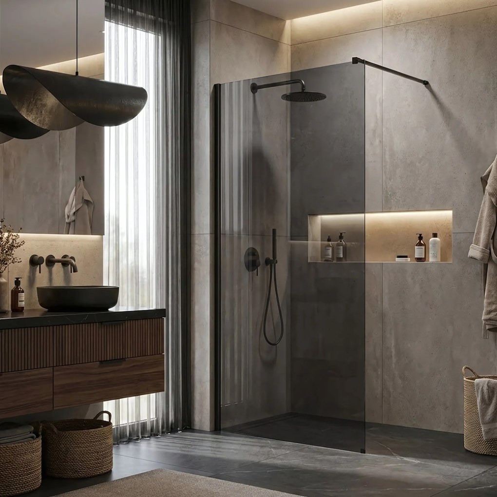 Parete doccia Rea Flexi Grey / Black 80