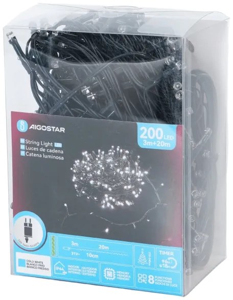 Aigostar - Catena luminosa natalizia LED per esterni 200xLED/3,6W/230V 20m IP44 bianco freddo