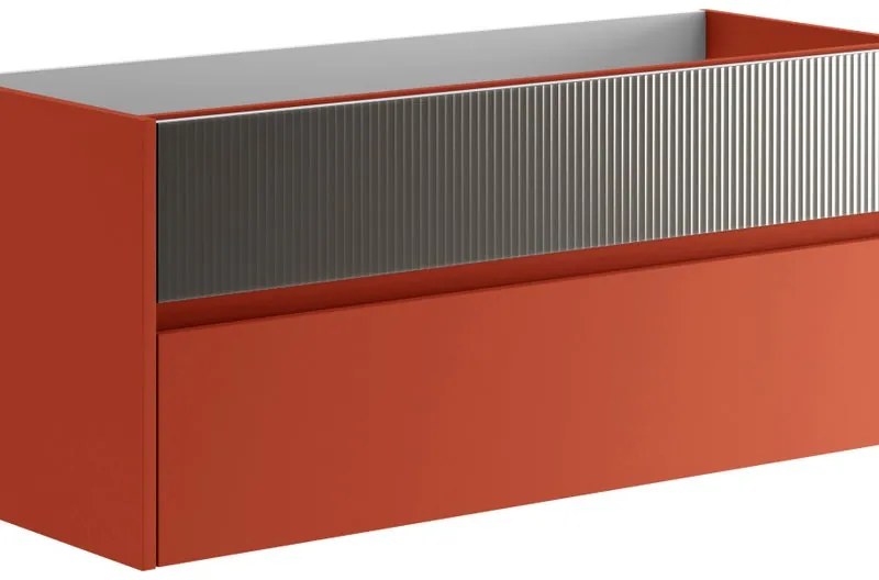Mobile da bagno sospeso sotto lavabo L 119.5 x H 50 x P 45.5 cm rosso laccato opaco, 2 cassetti Niwa