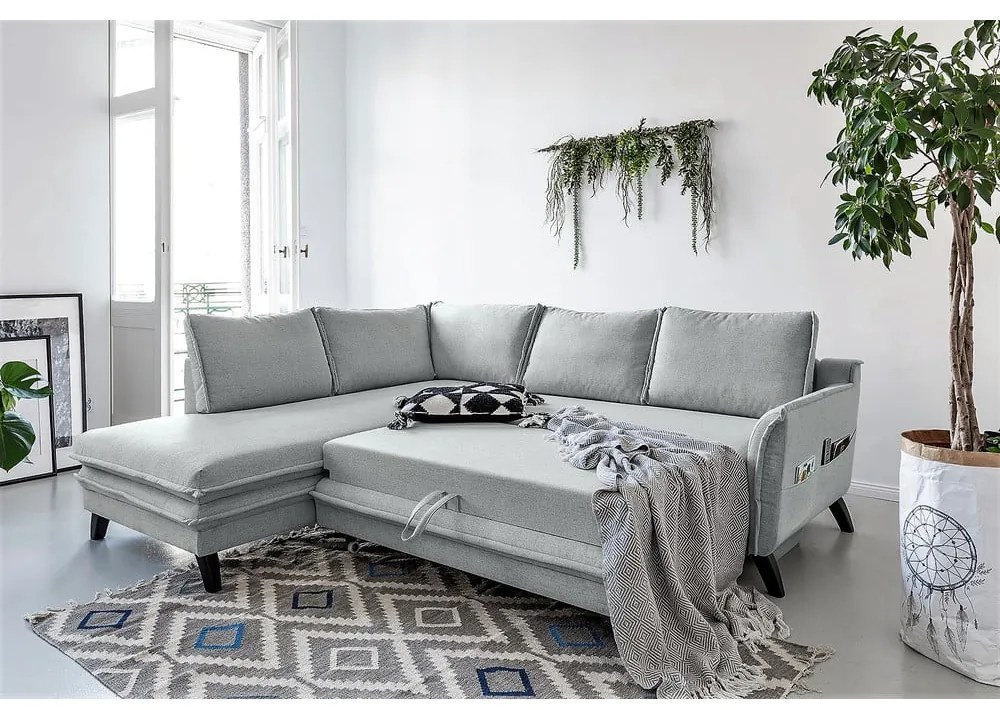 Divano letto angolare grigio chiaro L, angolo sinistro Charming Charlie - Miuform