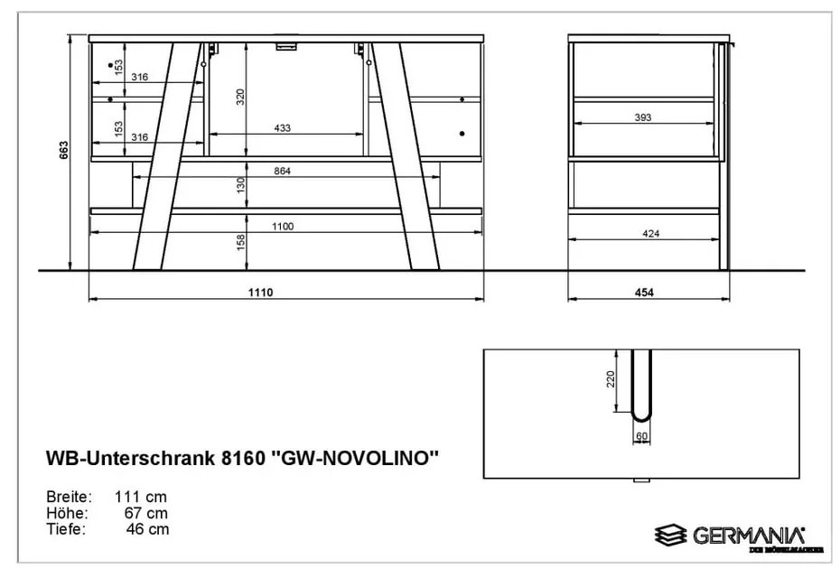 Mobile bianco sotto il lavabo in rovere 111x67 cm Novolino - Germania