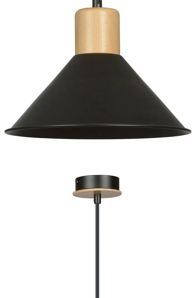 Sospensione Nordica 1 Luce Chandra In Acciaio Nero E Legno