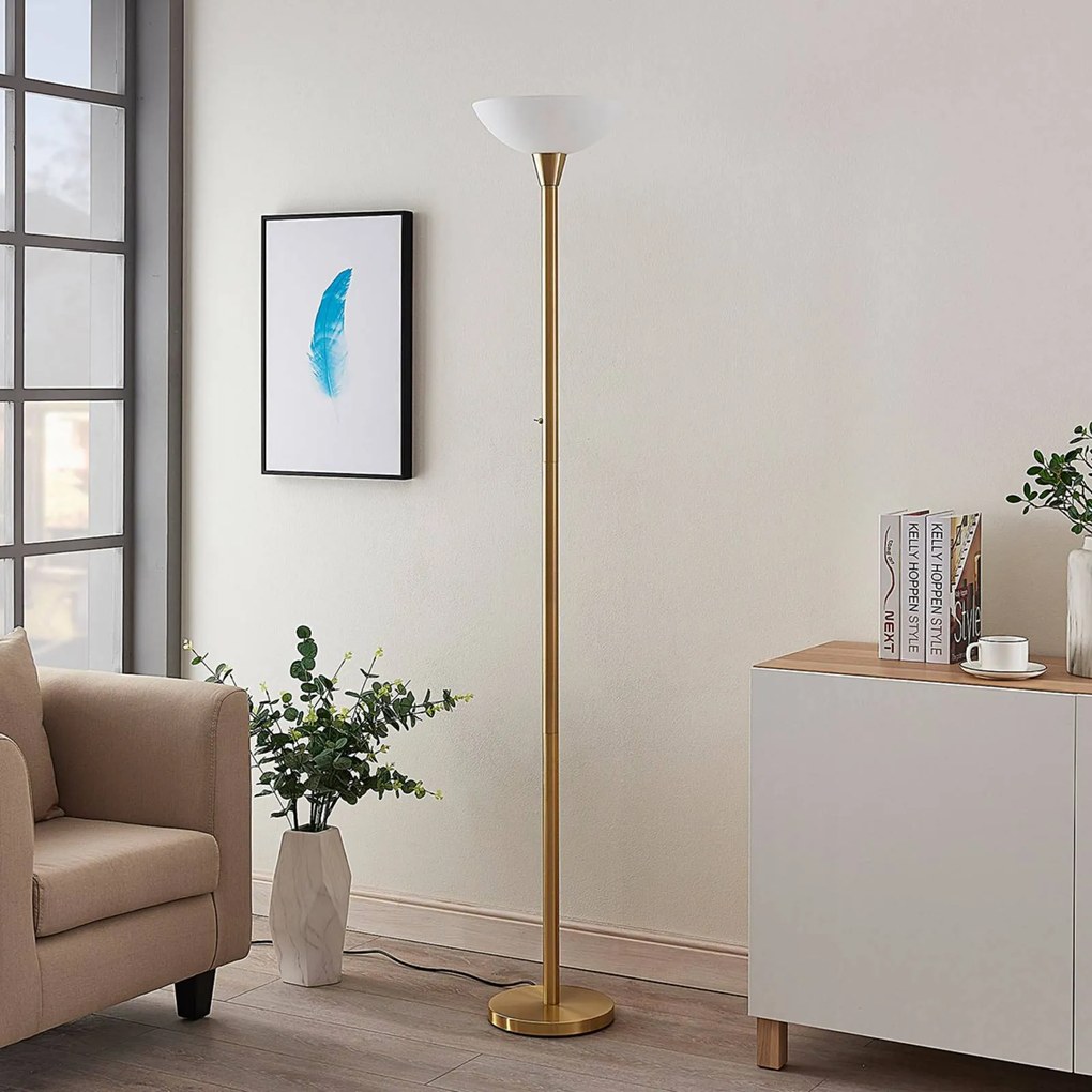 Lampada da terra con luce lettura Ignacia Lindby, Ottone / Oro, Soggiorno / Sala da pranzo, Metallo, Moderno, Lampada da terra