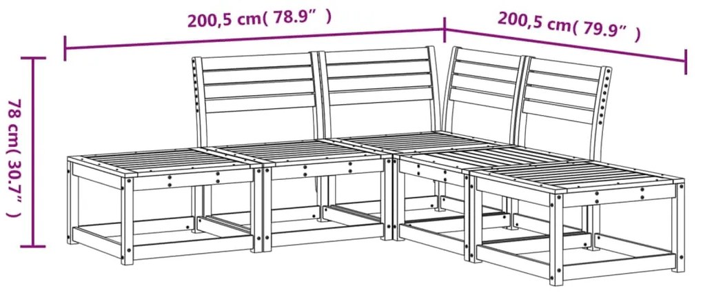 Set Divani da Giardino 5 pz in Legno Massello di Pino