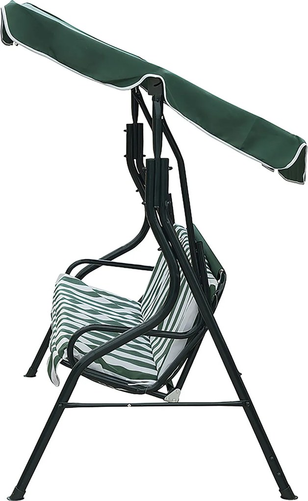 Dondolo da Giardino 3 Posti 170x110x160 cm con Tetto Parasole in Acciaio e Poliestere a Righe Verde...