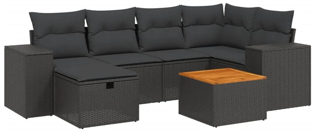 Set divani da giardino con cuscini 7pz nero polyrattan