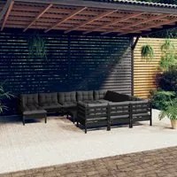 Set Divani da Giardino 12 pz con Cuscini in Legno di Pino Nero 3097053