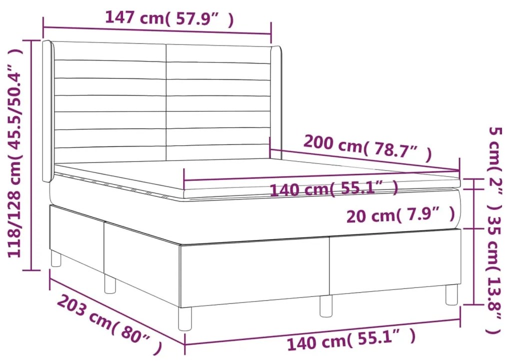 Letto a Molle con Materasso e LED Crema 140x200 cm in Tessuto