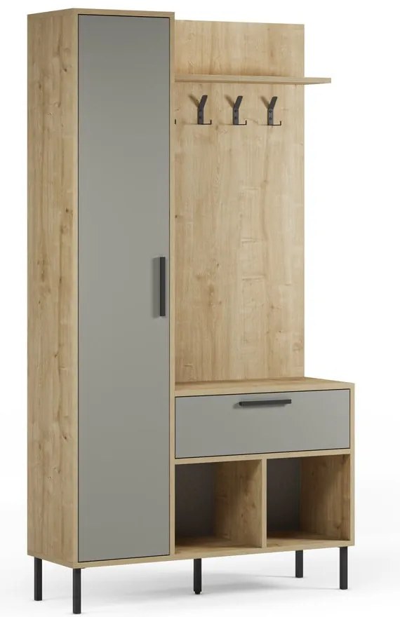 Set da corridoio effetto rovere con decoro verde-naturale 108x195x35 cm Heidy - Marckeric