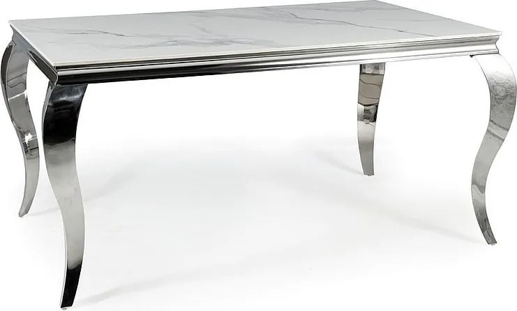 Tavolo in ceramica Calacatta Prince in bianco/cromo - l90 x l150 x h75 cm