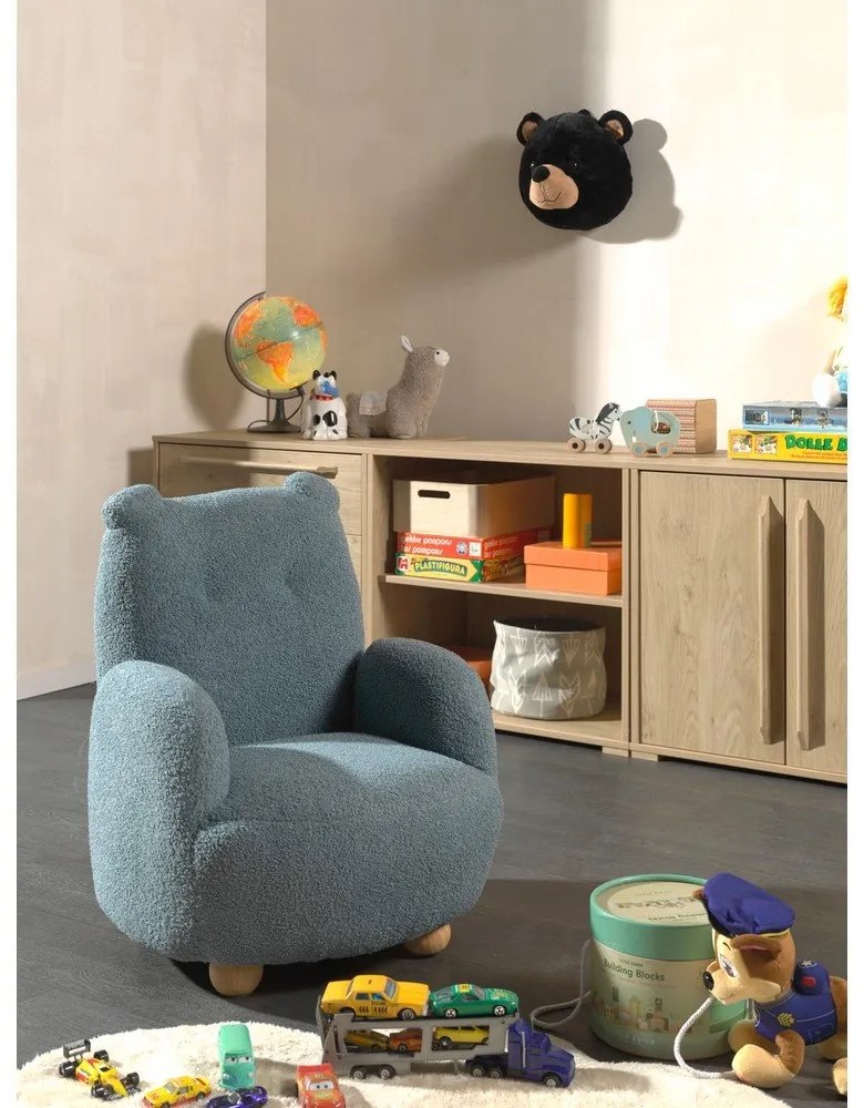Poltrona per bambini blu con rivestimento in bouclé Rocky – Vipack