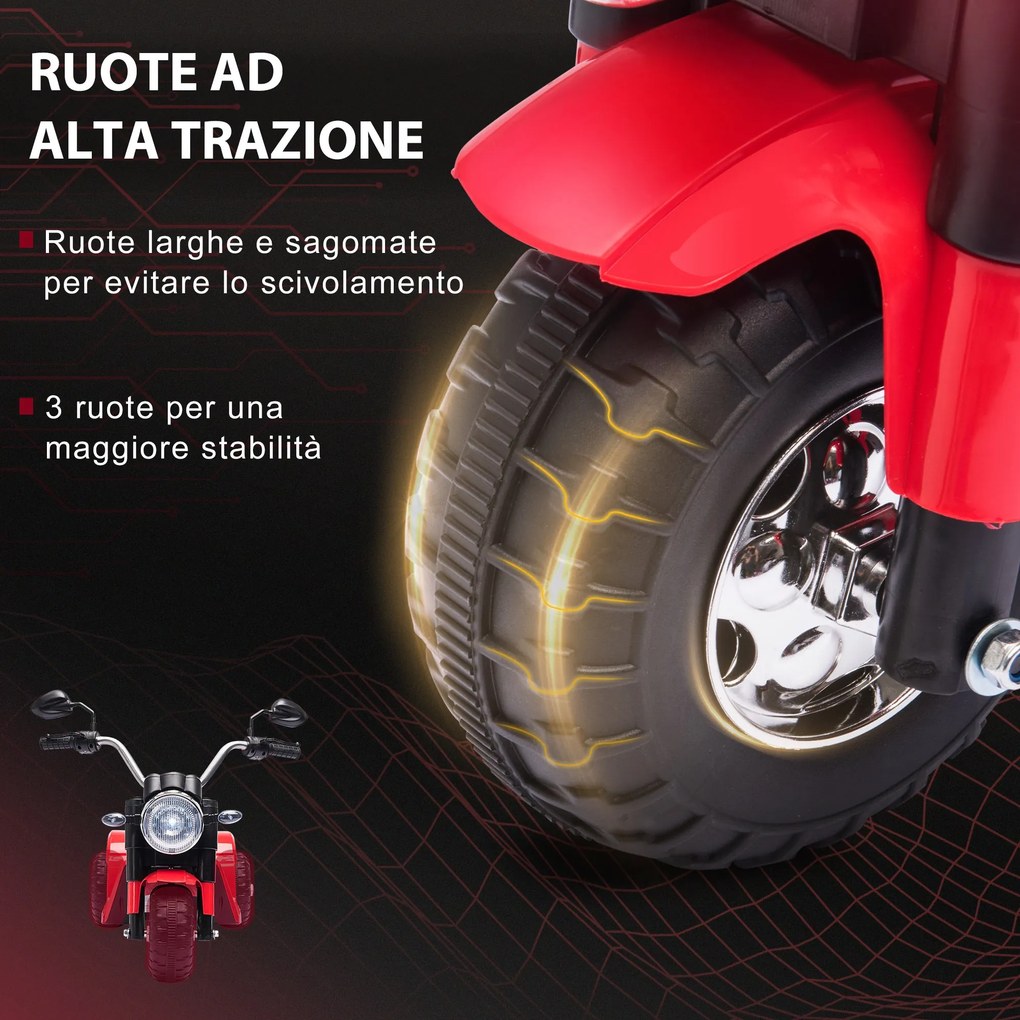 Moto Elettrica per Bambini 6V 3 Ruote Rossa...