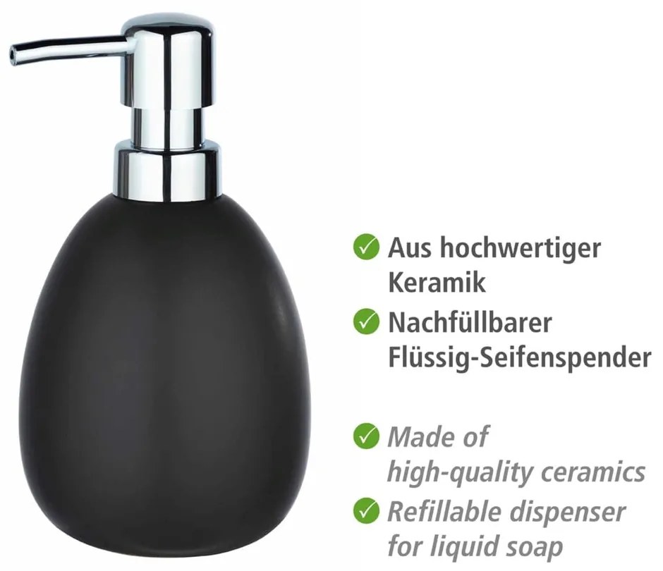 Dispenser di sapone in ceramica nera opaca Polaris - Wenko