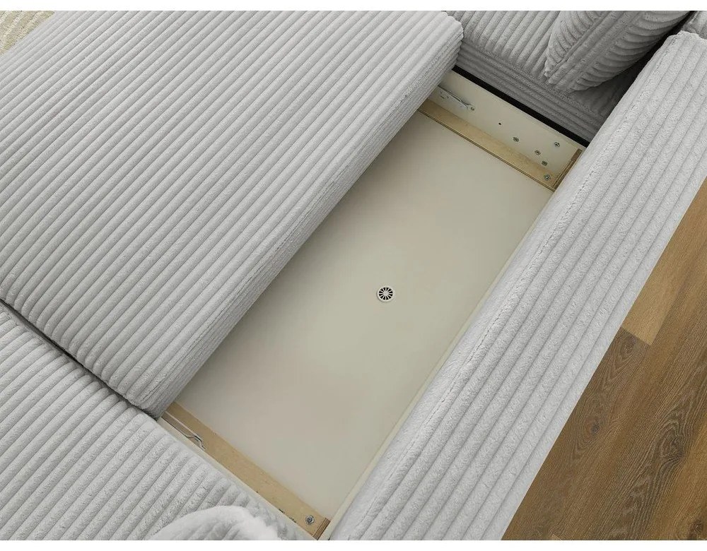 Divano angolare grigio chiaro allungabile/con contenitore (con penisola a sinistra/a U) con rivestimento in velluto a coste Lucien – Bobochic Paris