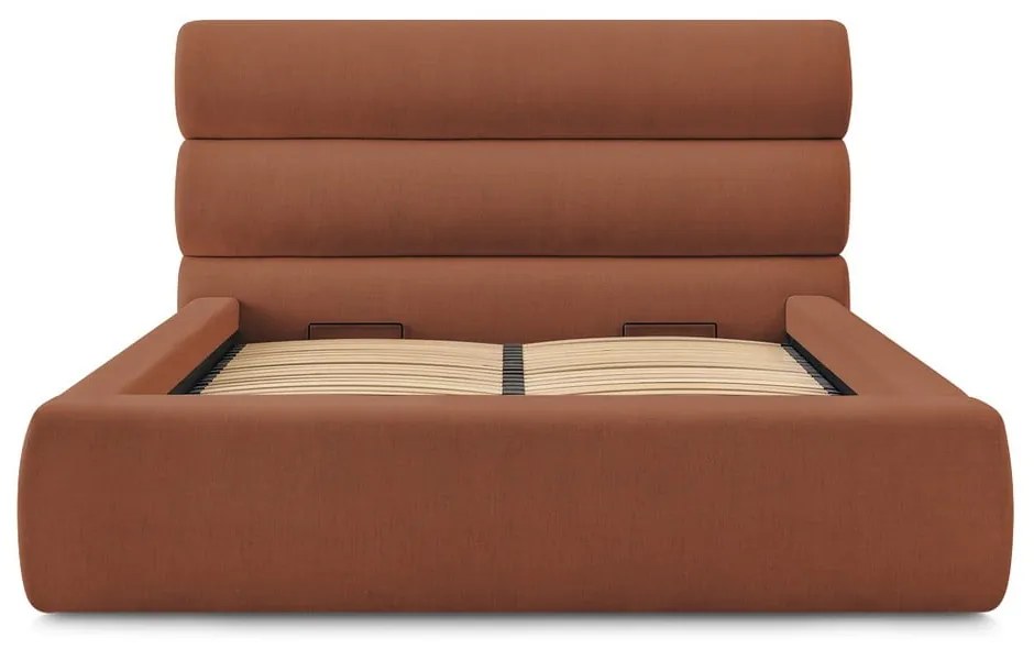 Letto matrimoniale imbottito arancione con contenitore con griglia 160x200 cm Jagna - Bobochic Paris