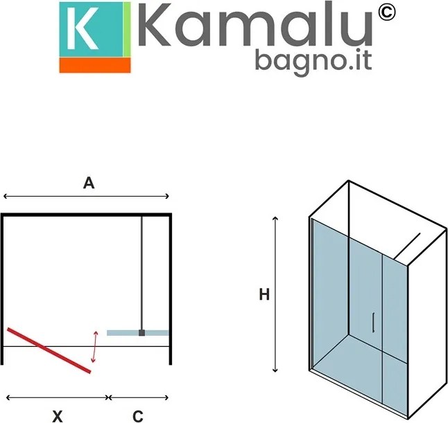 Porta doccia 101-104 cm telaio nero opaco vetro serigrafato | KAM-P5000 - KAMALU