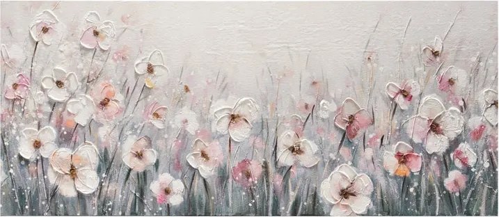 Dipinto su tela Campo fiori, rosa 65 x 150 cm