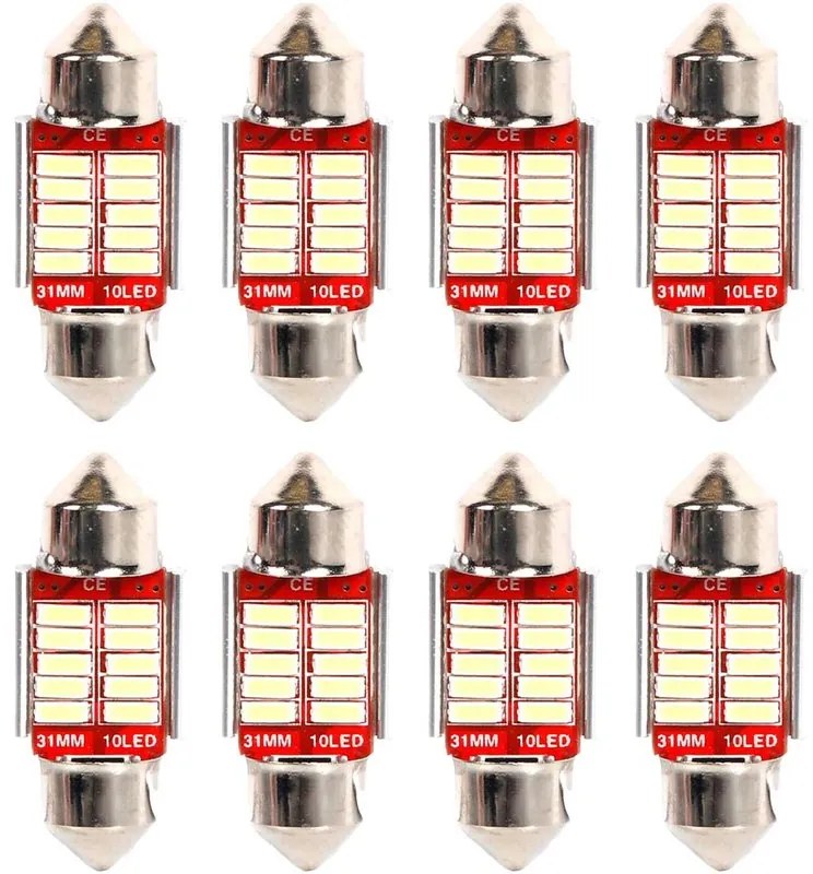 8 Pezzi Lampada Led Siluro 31mm Canbus T11 SV8.5 C5W 10 SMD 4014 12V 1.8W 180lm Bianco Freddo 6500K