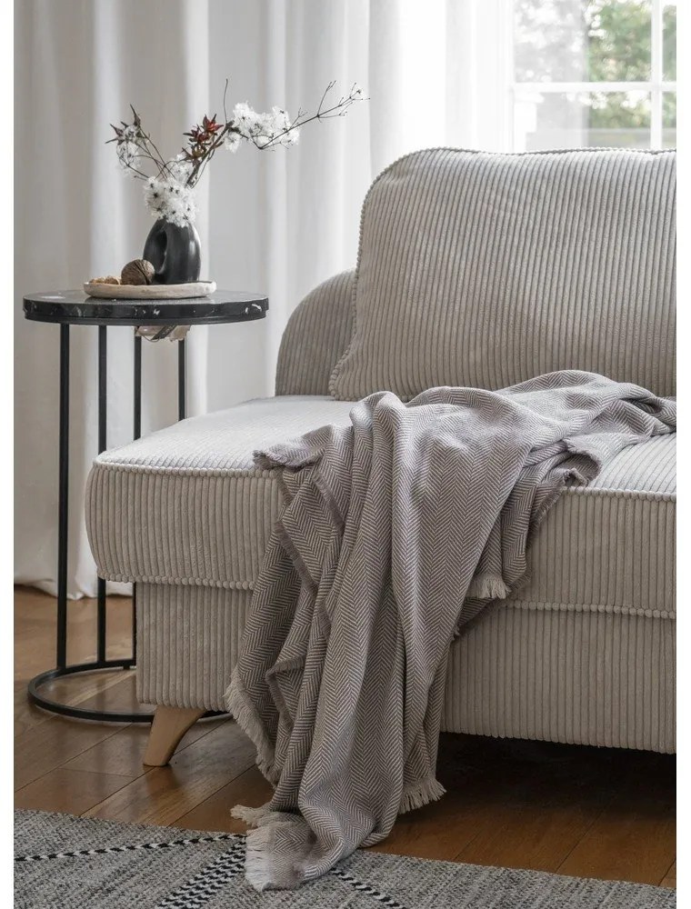 Chaise longue beige (con penisola a destra) con rivestimento in velluto a coste Chic Charlotte – Miuform