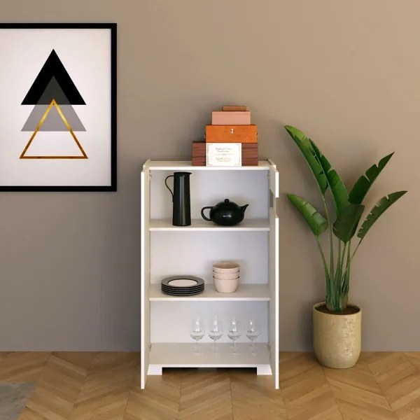 Credenza a 2 ante ROJAS Bianco Lucido con inserto in vetro Fumč 70x110 cm