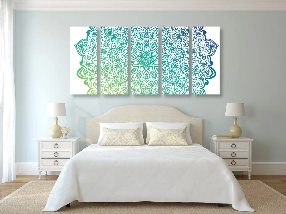 Quadri 5 pezzi – Mandala verde blu