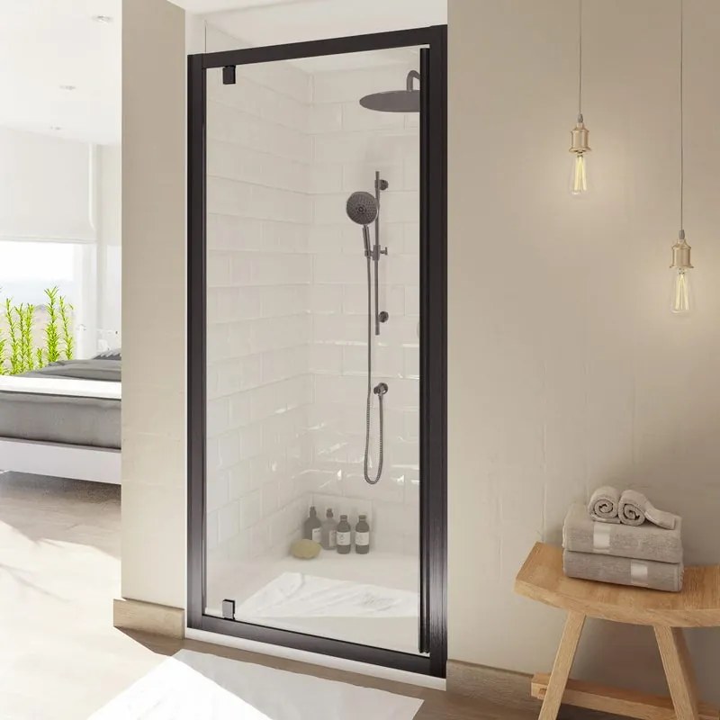 Porta doccia battente Style L 200-70 cm x H 200 cm x SP 8 mm, profilo nero