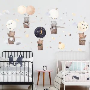 Carta adesiva per parete - Orsi con palloncini e cielo notturno | Inspio