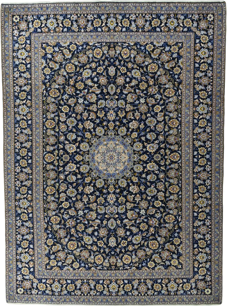 Kashan Tappeto 410x300 Blu (Iran) Annodato A Mano