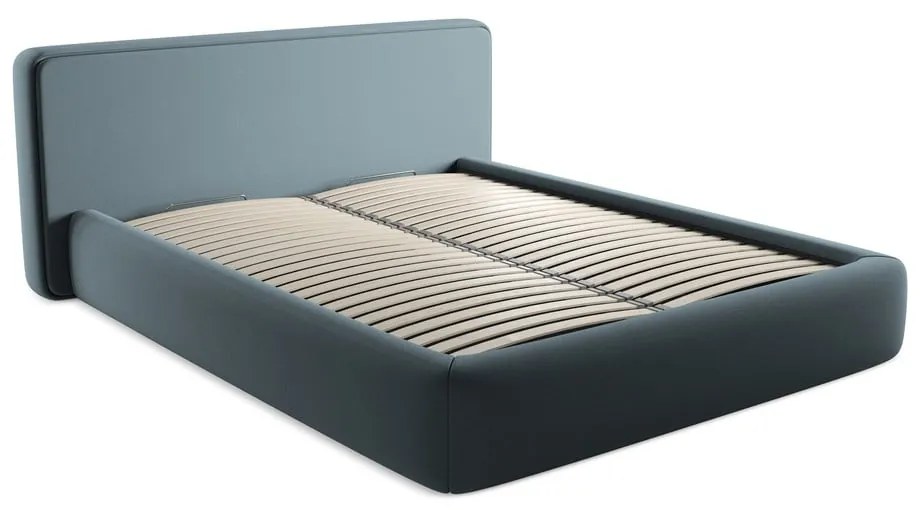 Letto matrimoniale imbottito blu con contenitore con griglia 160x200 cm Kiana - Makamii