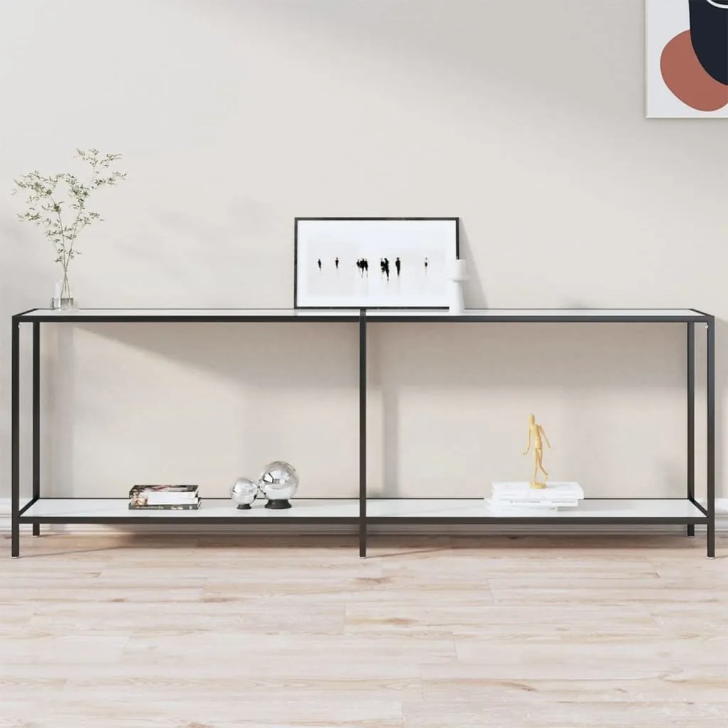 Tavolo Consolle Bianco 220x35x75,5 Cm İn Vetro Temperato /