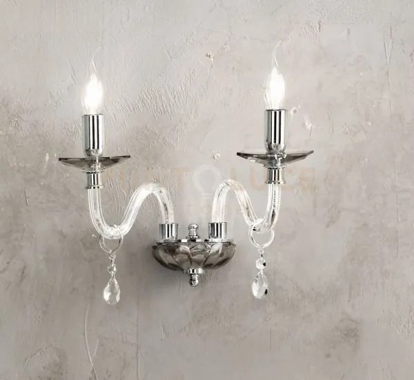 Applique livia 2 luci fume'- trasparente e cromo attacco e14 l.35cm
