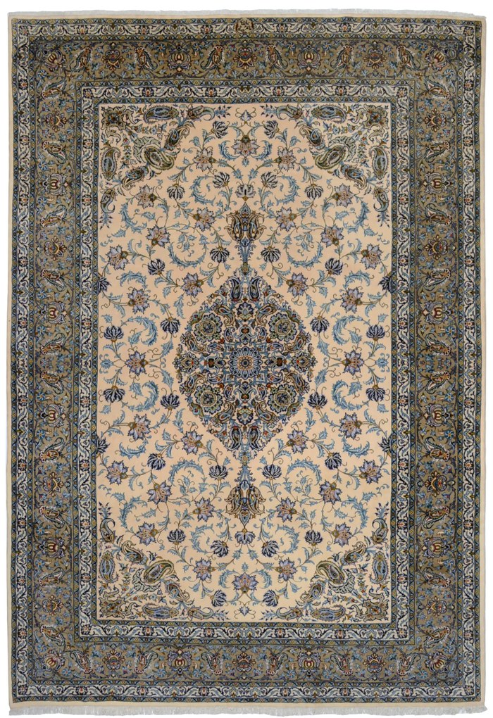 Kashan Tappeto 340x240 Beige (Iran) Annodato A Mano